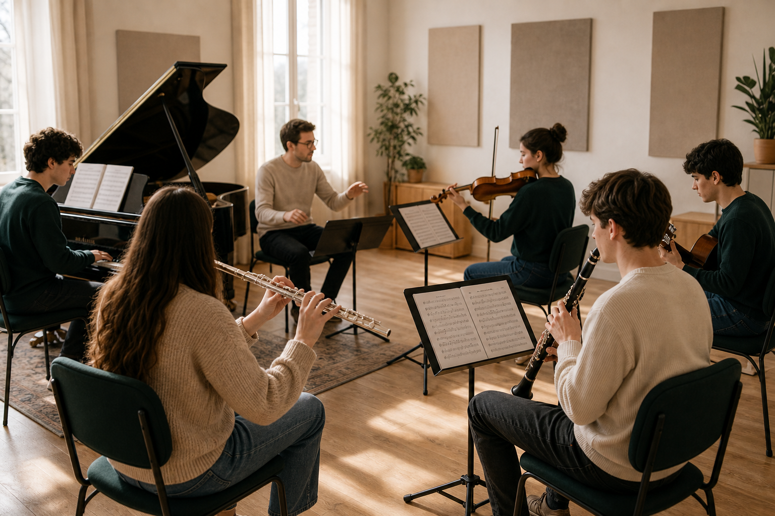 Élèves et professeur en répétition d'ensemble